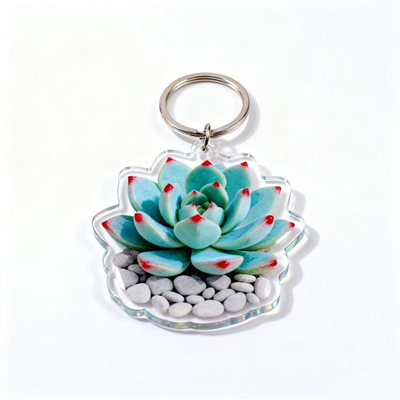 Exquisitely Printed Acrylic Keychains Featuring Flowers and Plants (3)